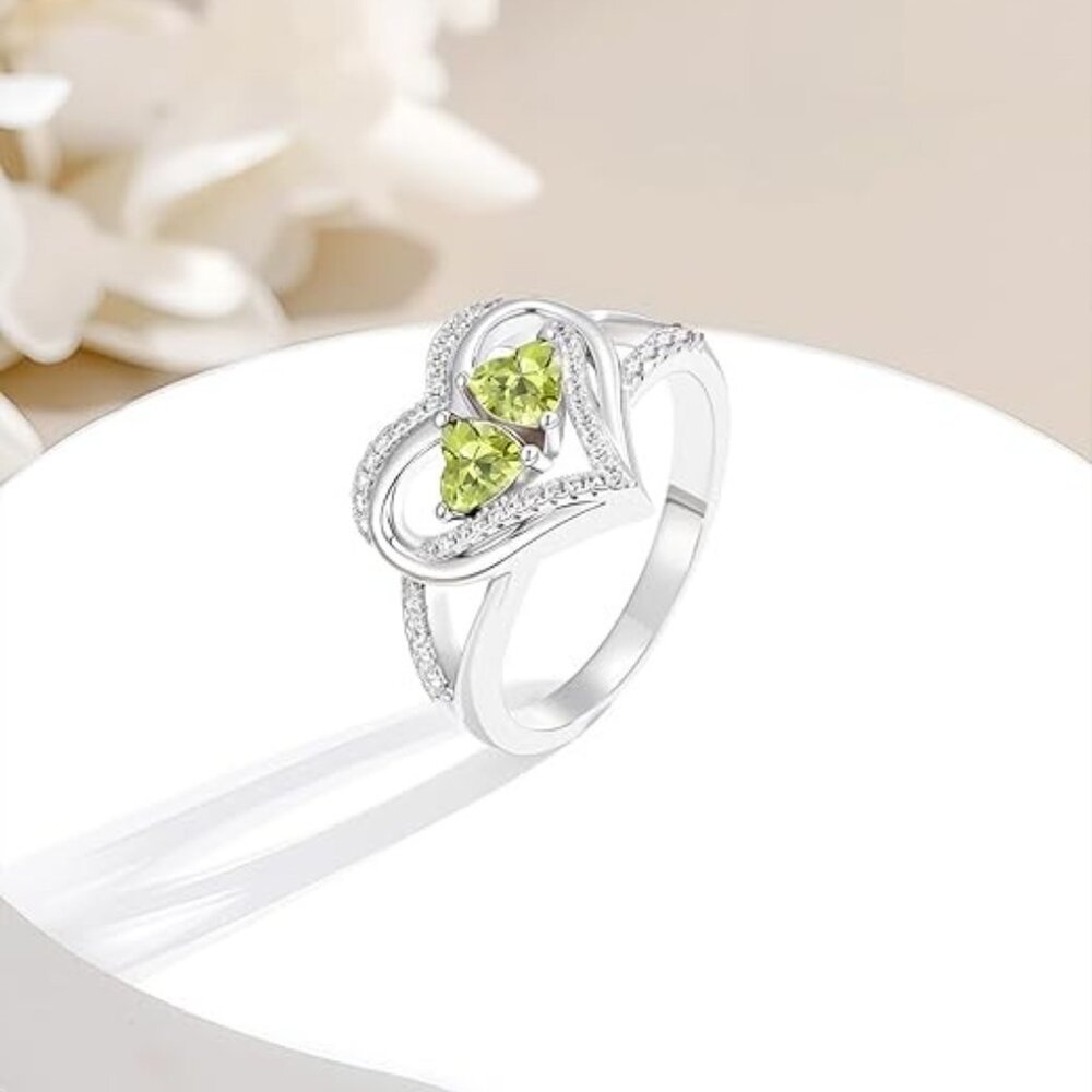 Birthstone Heart Engagement Wedding Ring - Aug Aug